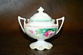 Antique Rs Prussia Fine German Porcelain Hand Painted 5 " Tall Lidded Sugar Bowl