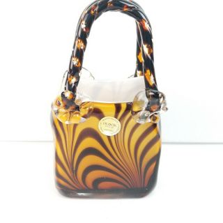 Block Crystal Handbag " Elizabeth " Mouth Blown Murano Glass Tiger Stripe
