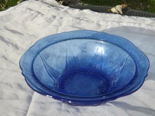 Vintage Cobalt Blue Royal Lace Hazel Atlas Glass Round Large Fruit Bowl