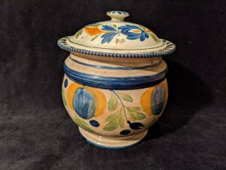 Antique Pearlware Polychromatic Bowl With Lid Staffordshire Pottery Early 1800 
