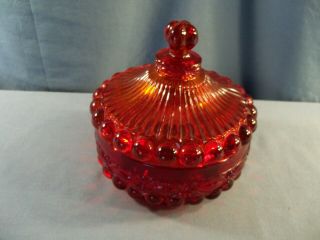 L.  G.  Wright Ruby Red Glass Eyewinker Covered Round Candy Dish