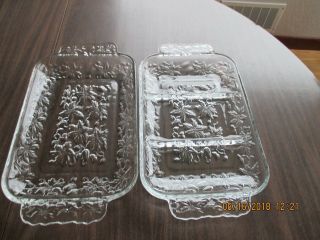 2 Princess House Crystal Fantasia 12 " Relish Dishes W/clear Bottoms & Poinsett