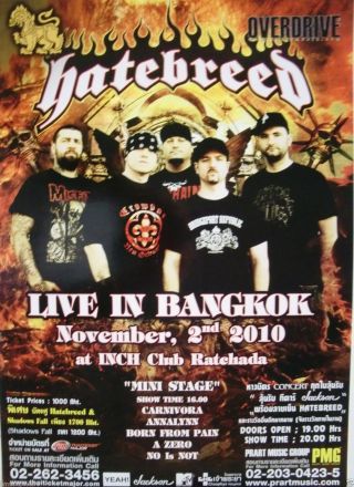 Hatebreed 2010 Thailand Concert Tour Poster - Metalcore Punk Thrash Music
