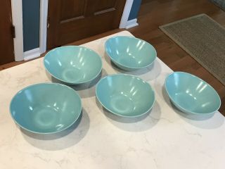 Mid Century Atomic Vernonware Heavenly Days Set 5 Chowder Soup Bowls Turquoise