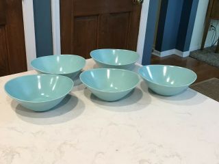 Mid Century Atomic Vernonware heavenly Days set 5 Chowder Soup bowls turquoise 2