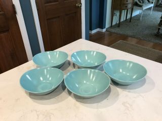 Mid Century Atomic Vernonware heavenly Days set 5 Chowder Soup bowls turquoise 5