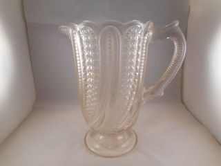 Antique Eapg Clear Glass Pitcher,  Feather Pattern,  Mckee & Brothers Cambridge