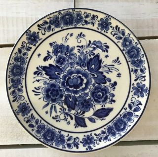 Vintage Delft Blauw Blue Floral Handwork 7 5/8 " Ceramic Plate Wall Decor