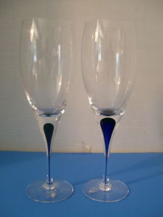 2 Orrefors Art Glass Intermezzo Blue Claret Wine Glass Set Of 2,  Nwt