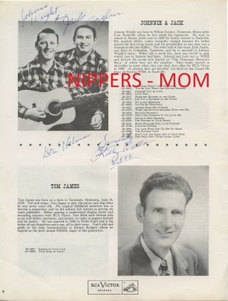 Rare Rca Victor Program Autographed Page - Johnnie & Jack,  Don Helms,  Kitty Wells