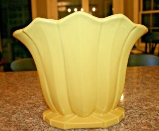 Vintage Mccoy Pottery 8.  5 " Yellow Fan Shaped Vase