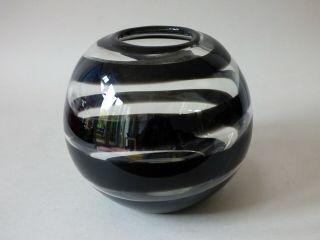 Collectable Murano Italian Black Swirls Lead Art Glass Globe Flower Vase Bowl