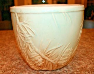 Vintage Mccoy Pottery 6.  25 " Green Rustic Line Jardiniere With Pine Cone Pattern