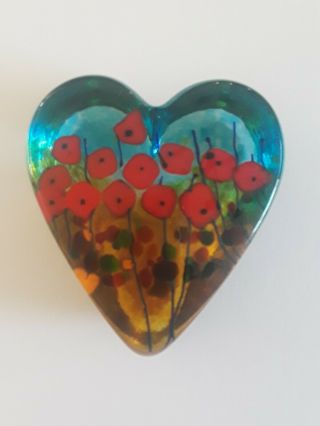 Robert Held Art Glass California Poppy Heart Paperweight Signed