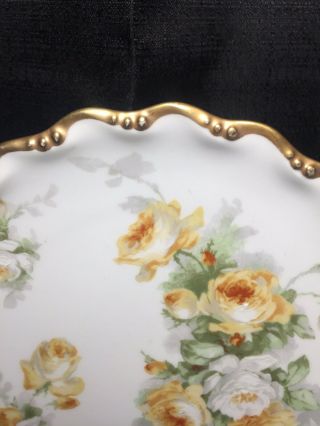 Coronet Limoges Hand Painted Cabinet Plate White & Yellow Roses Gold Trim 8 1/2” 4