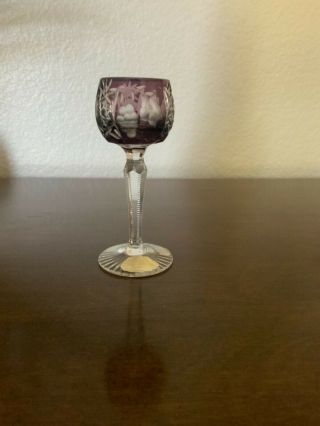 1 German Echt Bleikristall Bohemian Wine Glass Amethyst Cut To Clear Crystal