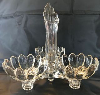 Antique Cambridge Caprice Glass Epergne 3 Arm,  Candle Holder & Center Bud Vase