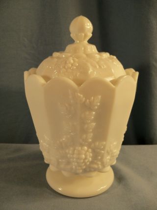 Westmoreland Paneled Grape Milk Glass Small Covered Canister