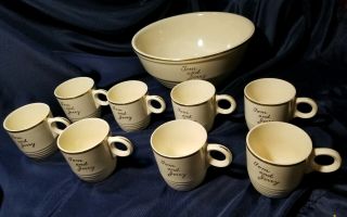 Vintage Tom & Jerry Punch Bowl Set Universal Cambridge Cream Gold Pottery