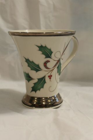 Lenox Holiday Nouveau Platinum Trim Tartan Plaid Flared Mug Elegant