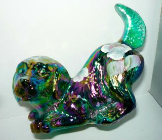 Fenton Iridescent Hand - Painted Dog - With Tags