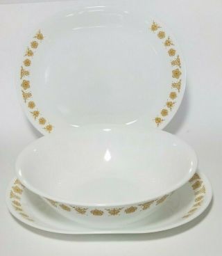 Vintage Corelle Butterfly Gold 2 Serving Platters And 1 Extra Large Serving Bowl