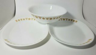Vintage Corelle Butterfly Gold 2 Serving Platters and 1 Extra Large Serving Bowl 2