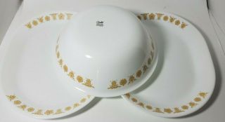 Vintage Corelle Butterfly Gold 2 Serving Platters and 1 Extra Large Serving Bowl 3
