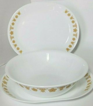 Vintage Corelle Butterfly Gold 2 Serving Platters and 1 Extra Large Serving Bowl 7