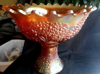 Fenton Carnival Glass Orange Tree Design,  Marigold Color Punch Bowl W/ Base