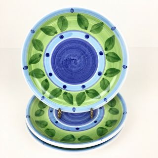 Caleca Set 3 Salad Lunch Plates Made In Italy Vintage Hand Painted Blue