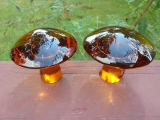 Pair Vintage Viking Glass Amber Mushrooms Mid Century Modern 2