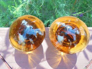 Pair Vintage Viking Glass Amber Mushrooms Mid Century Modern 4