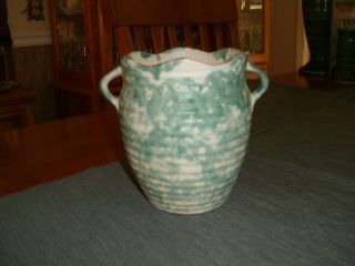 Vintage Burley Winter Pottery Light Blue/white Ripple Top Two Handled Vase