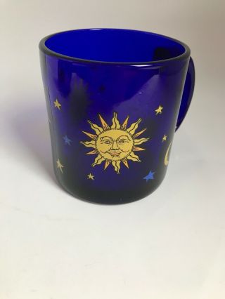 Vintage Libbey Libby Cobalt Blue Celestial Sun Moon Stars Mug Cup