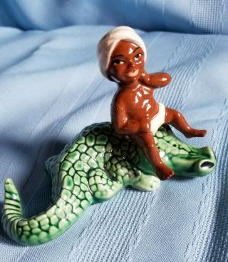 Ceramic Arts Studio Boy On Crocodile Alligator Rare