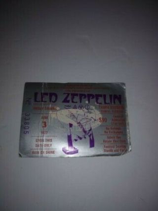 Led Zeppelin June 3,  1977 Concert Ticket Stub.  Vintage.  Rare.  Tampa Stadium.