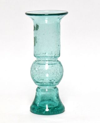 Retro Blenko Mcm Art Glass Aqua Crackle Vase Item C8316 Ex.
