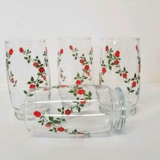 Vintage Red Rose Drinking Glasses 1970 