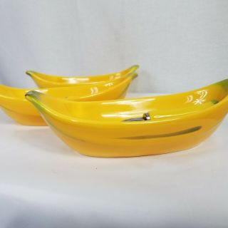 Vintage Set Of 3 Banana Split Dishes And Spoons Ice Cream Parlor Sundae Japan