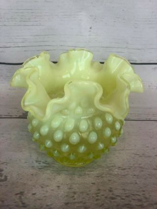 Fenton Hobnail Opalescent Topaz Yellow Ruffled Vase G151