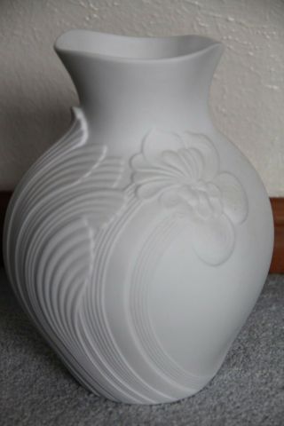 Kaiser Germany White Bisque 9 " Hibiscus Vase Signed M.  Frey 0331