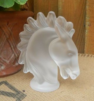 Vintage Art Deco French Vannes De Chatel Frosted Glass Horses Head Paperweight