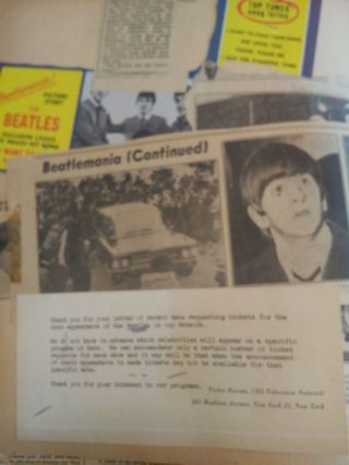 1964 Beatles Cbs Tv Ticket Request Rejection Notice Ed Sullivan