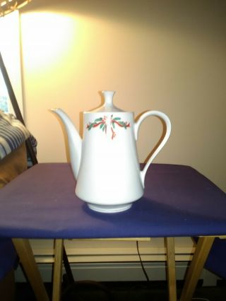 Gift Gallery,  Porcelain Holiday Teapot,  Poinsettia/ Ribbon Pattern.