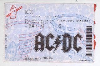 Rare Ac/dc & The Wildhearts 5/3/96 Utrecht Netherlands Large Ticket Stub