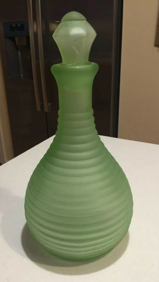 Vintage 1930s Frigidaire Green Ribbed Glass Decanter With Stopper