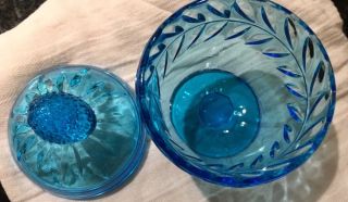 Blue Glass Covered Dish with Strawberry on Top of Lid.  Love it 4
