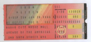 Rare Iron Maiden & Queensryche 1/20/85 Nyc Ny Radio City Music Hall Ticket Stub