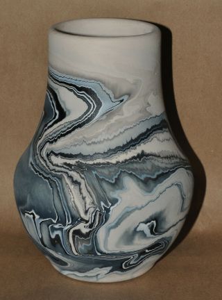 Vintage Nemadji Pottery Vase Black Gray & White 7 